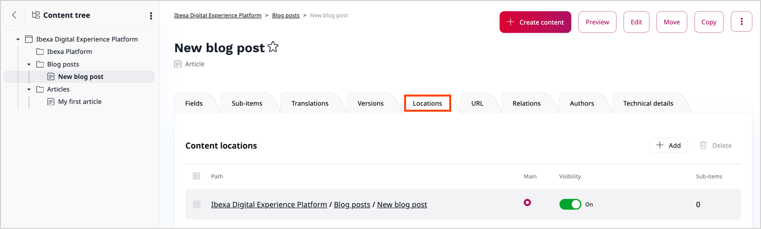 Content tree - locations Content tree - locations