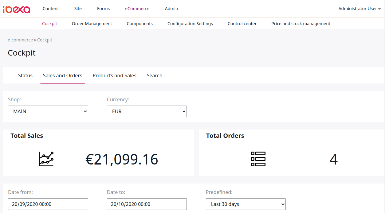 Commerce cockpit Commerce administration