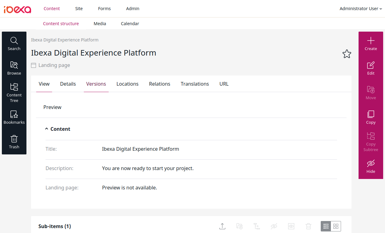 New back office interface New Content structure
