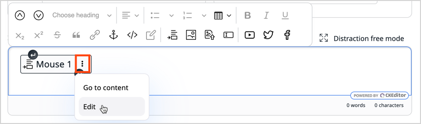 Editing embedded content items Editing embedded content items