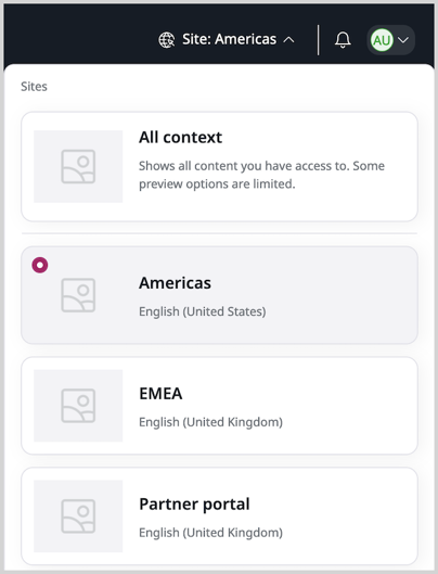 Site context selector Site context selector