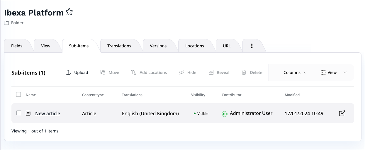 Sub-items tab Sub-items tab