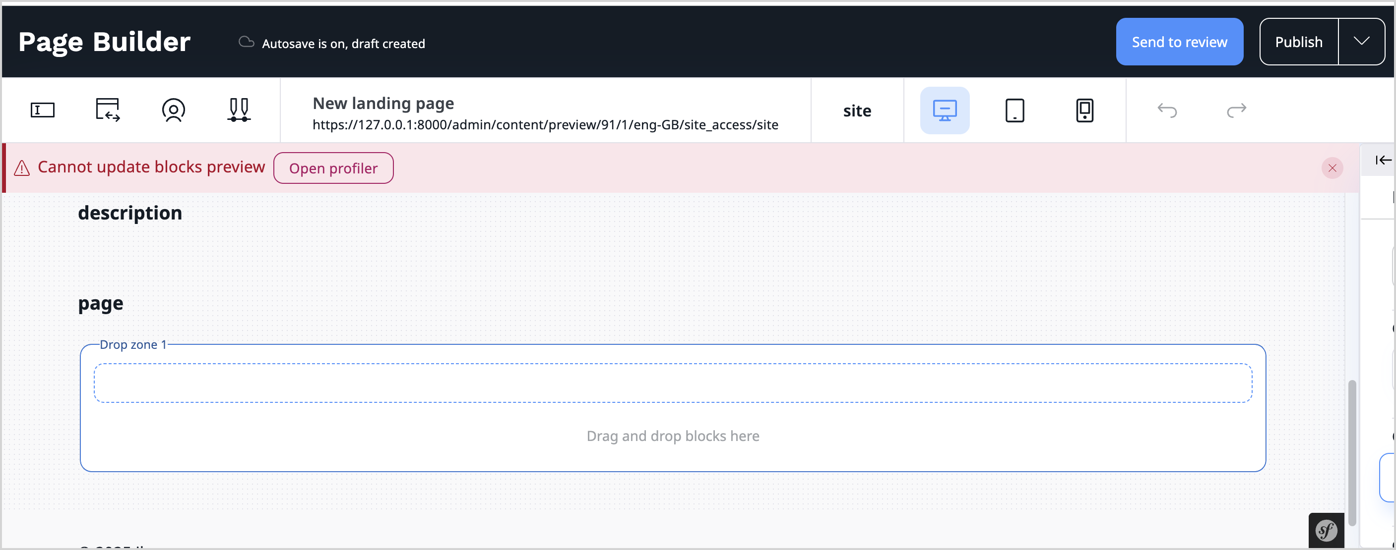 Quickly debug failing Page Builder blocks with 'Open profiler' action Quickly debug failing Page Builder blocks with "Open profiler" action
